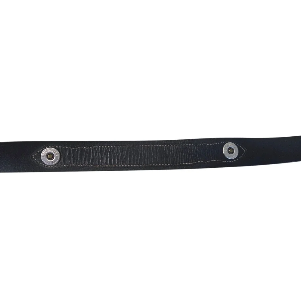 Men's Black Leather Belt Inlaid Remington 12 GA Shotgun Caps Fits 45